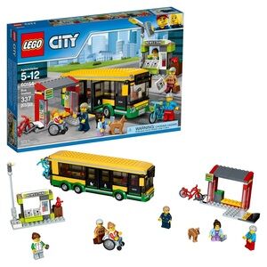 Lego City Green, Yellow & Black Bus Station and News Stand Playset